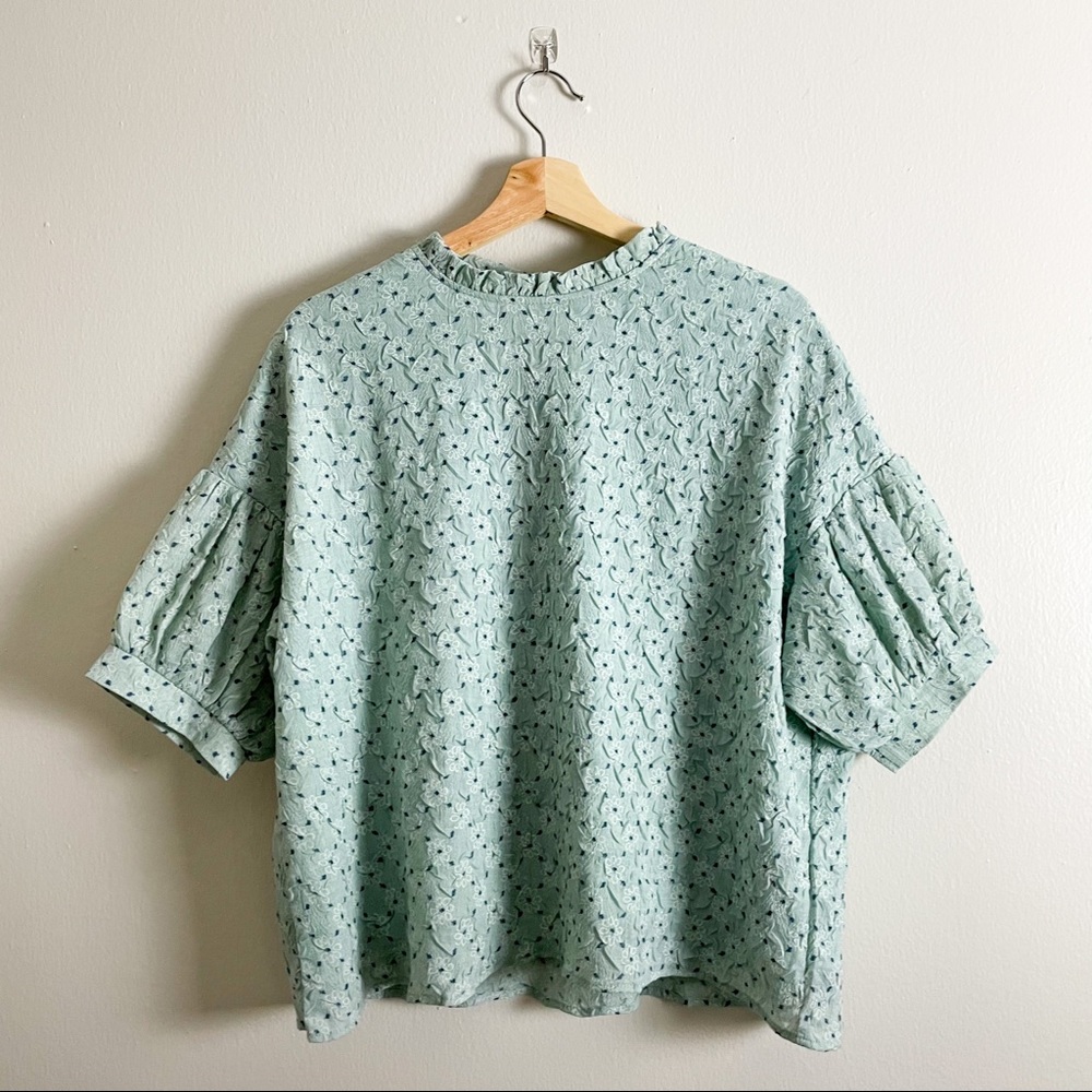 Sage Green Textured Blouse with Back Tie